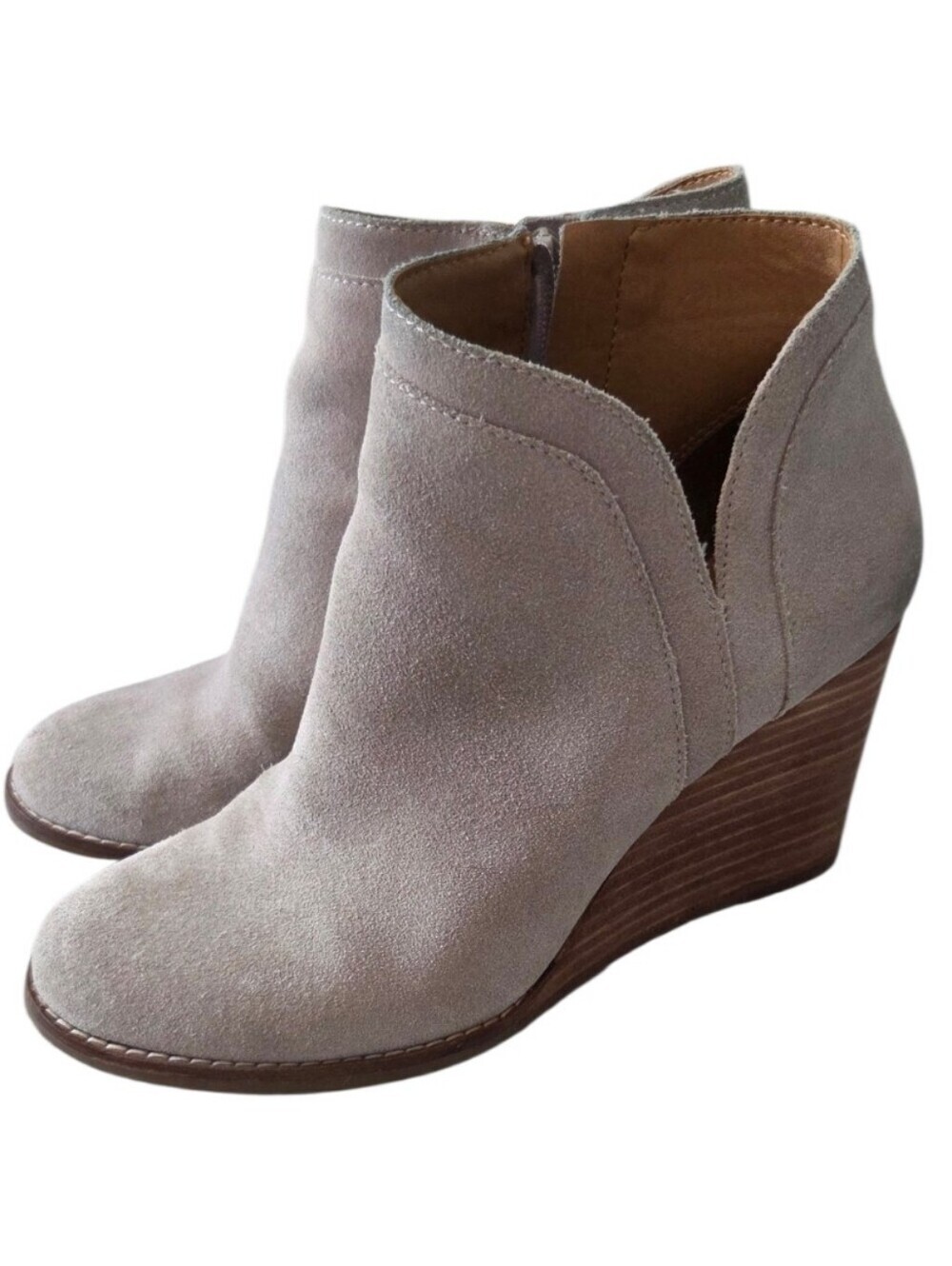 Lucky Brand Yimma Leather Wedge Ankle Booties Gray Suede Women's Size 6M